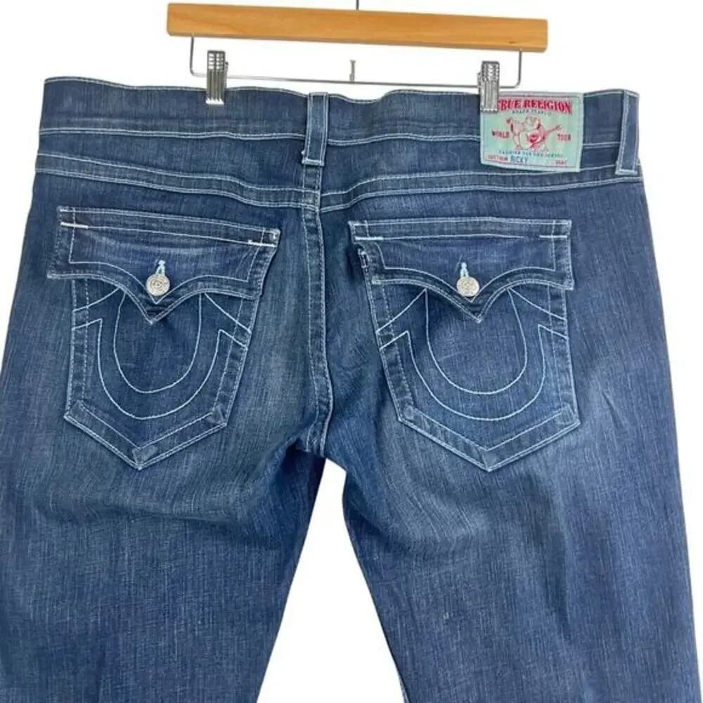VTG Y2K True Religion‎ Ricky Blue Flap Pockets Denim Men's Jeans 40X34 Made USA